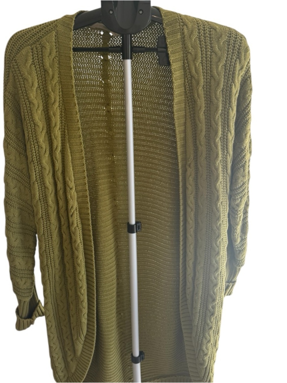 Soft Surroundings olive green chunky knit open-front cardigan sweater size S